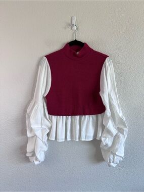 By Anthropologie Women's Layered Sweater Vest Layered Sleeves Peplum Ribbed Boho